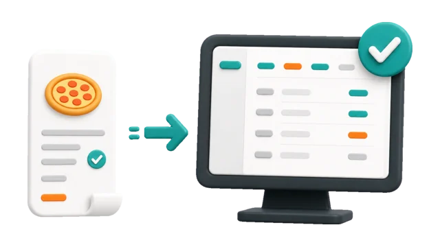 Minimalistische Illustration: Bestellung wird in bestehende Laden-Software uebergeben